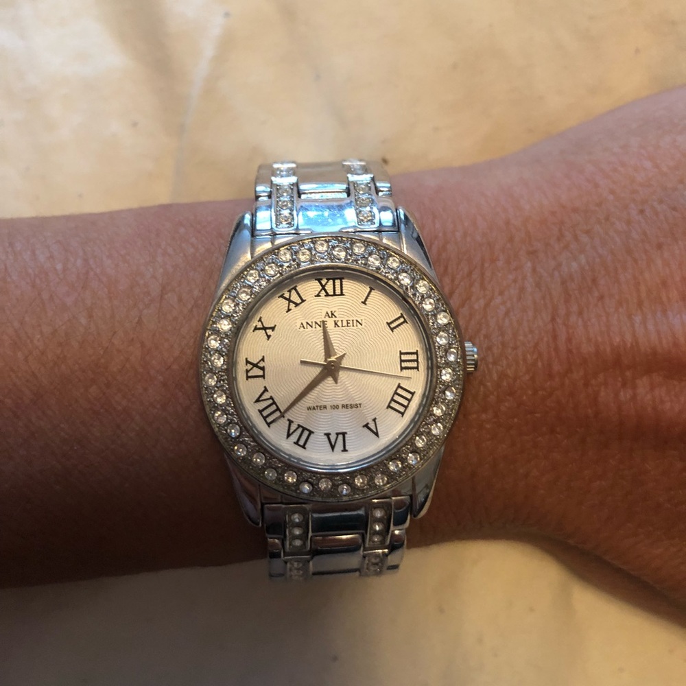 Anne Klein watch with diamond-encrusted rim